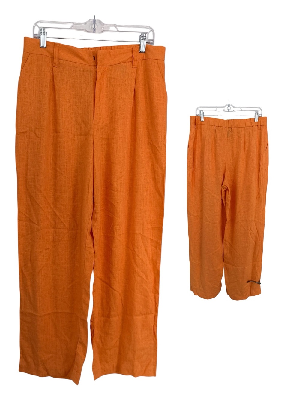 Wide Leg Linen-Blend Pants in Vibrant Orange